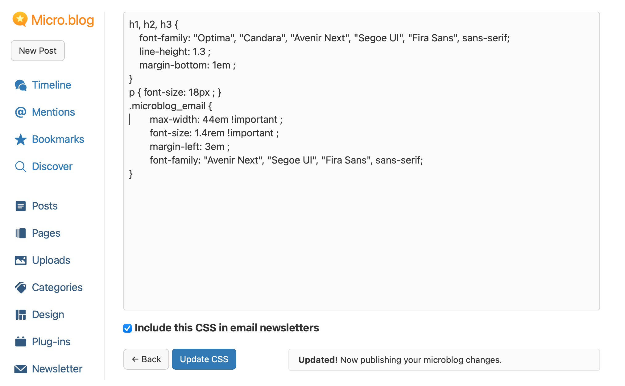 Screenshot of custom CSS